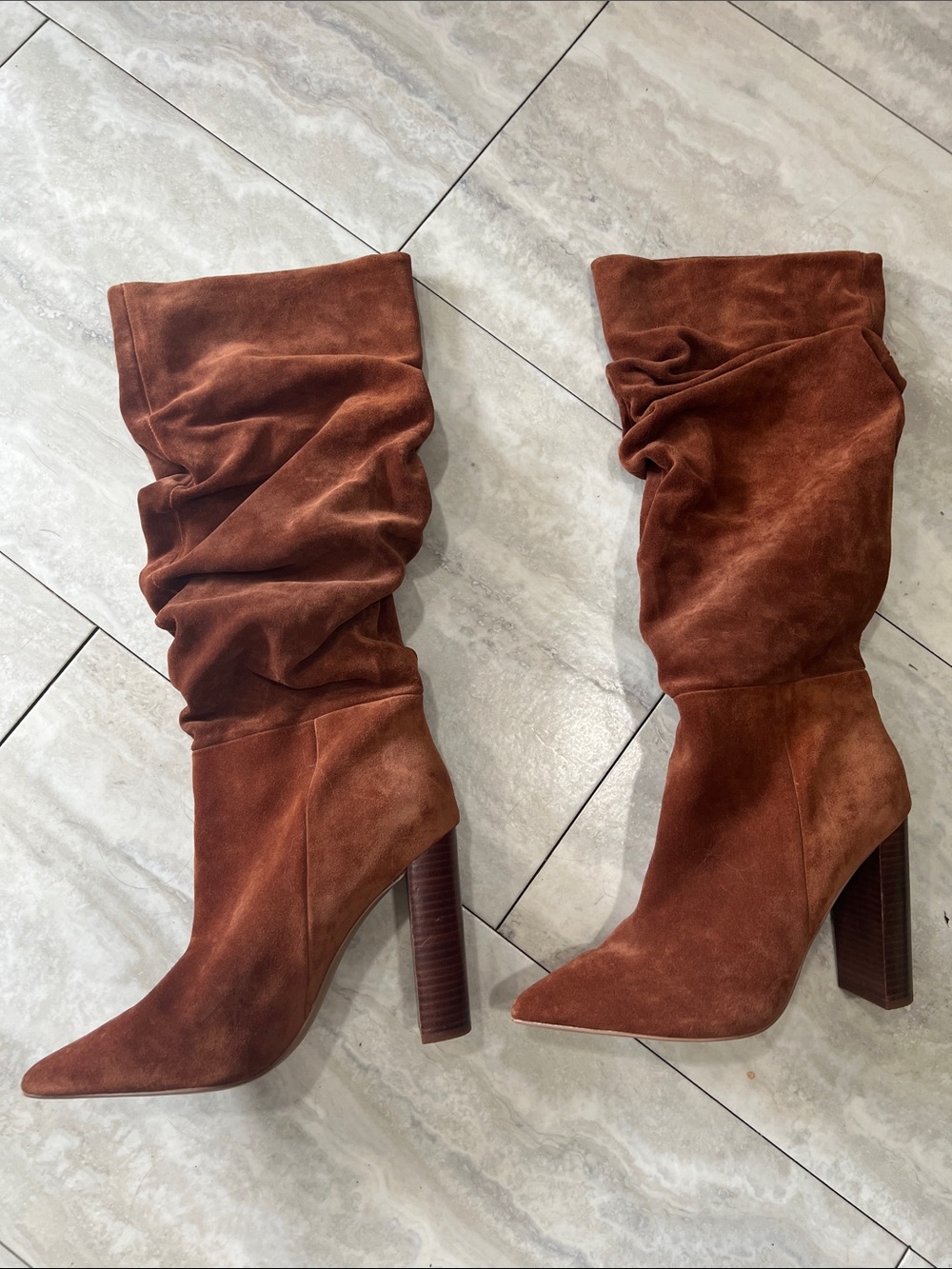 Women's Slouchy Pointed-Toe genuine Leather Boots - Brown